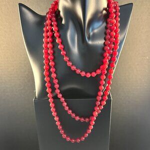 ❤️ 62” Red Jade Beaded Necklace – Hand-Knotted Glossy Gemstone Strand